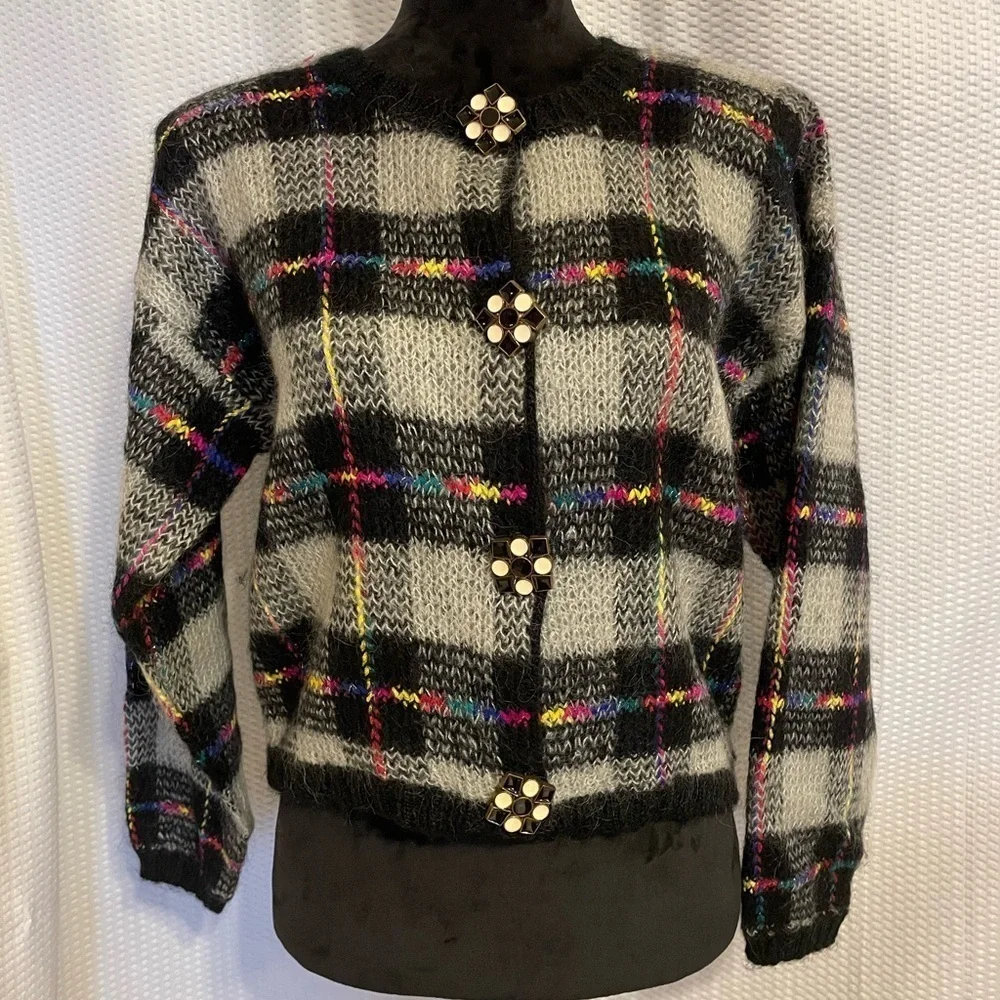 One Step Up Multicolor Checkered Long Sleeve Cardigan Sweater Size M